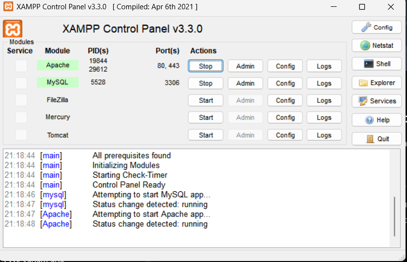 XAMPP Control Panel