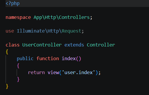 UserController index function